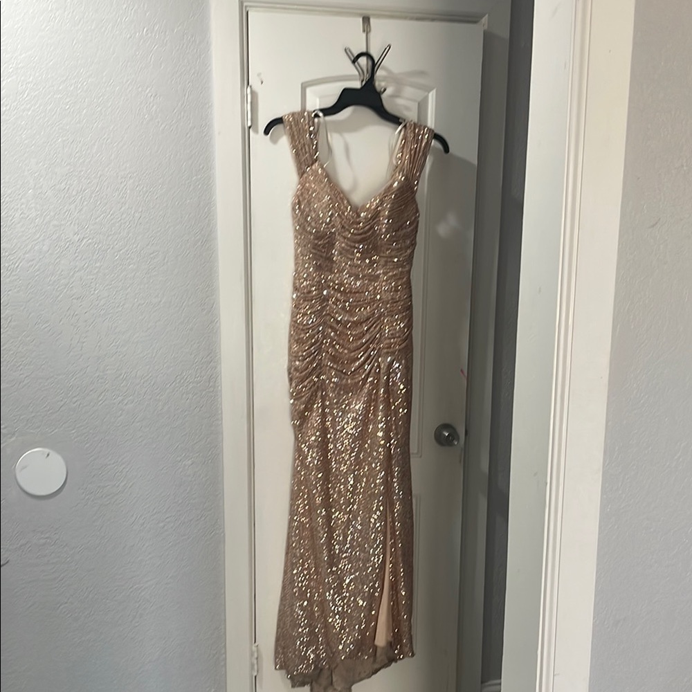 Elegant Gold Sequin Evening Dress